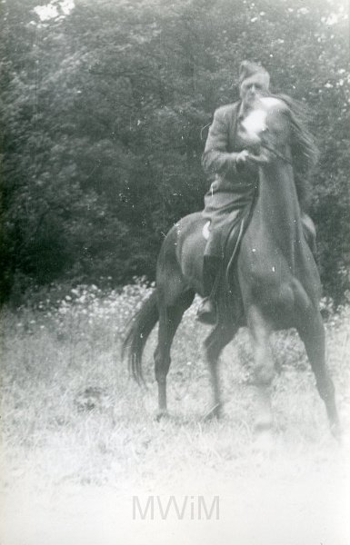 KKE 4637.jpg - Fot. Portret. Edmund Jarzynowski na koniu „Leda” – tata Marii Jolanty Mierzejewskiej (z domu Jarzynowska), Jaśkowo, lata 60-te XX wieku.